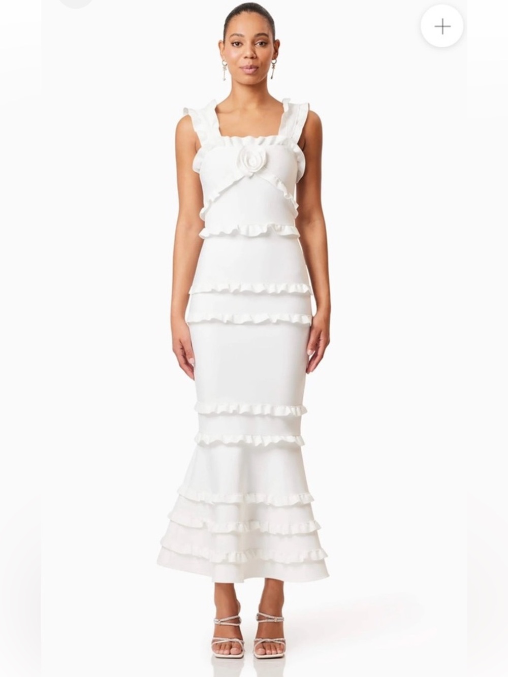 elliatt kimberly white 3d rosette frill bodycon flare maxi dress size small